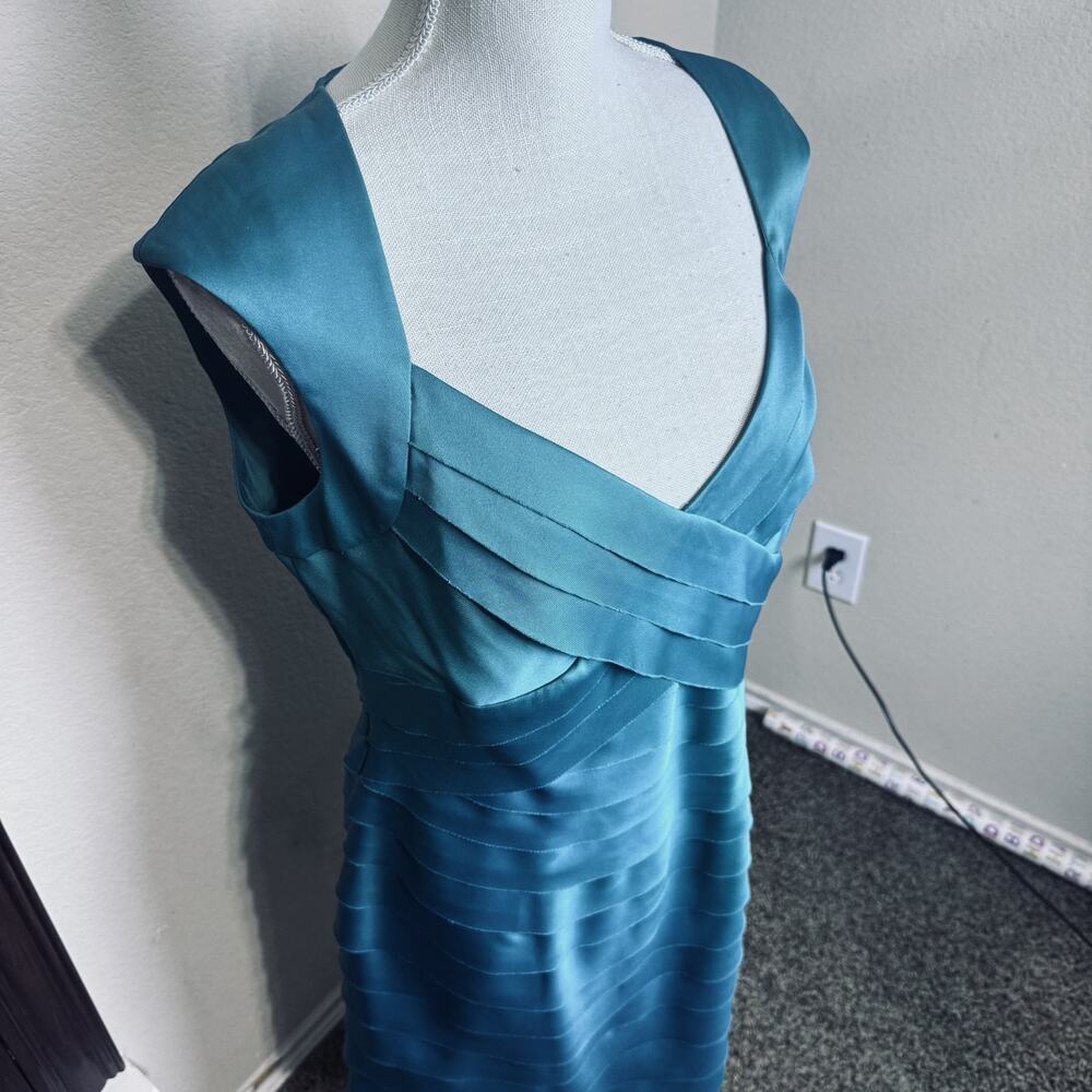 Rena Rowan Teal Green Satin Cocktail Dress 12 wedding knee length cut out back - Picture 3 of 8